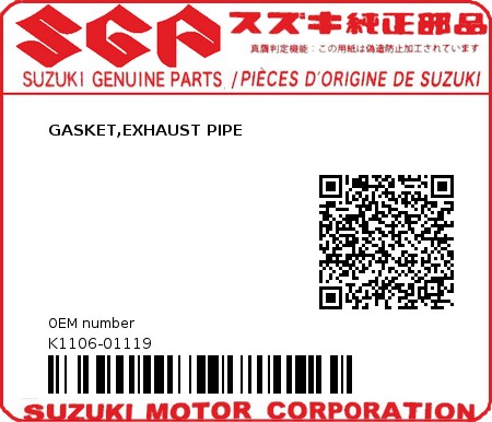 Product image: Suzuki - K1106-01119 - GASKET,EXHAUST PIPE          0