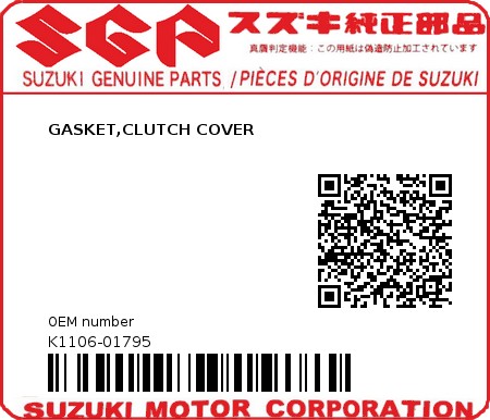 Product image: Suzuki - K1106-01795 - GASKET,CLUTCH COVER          0