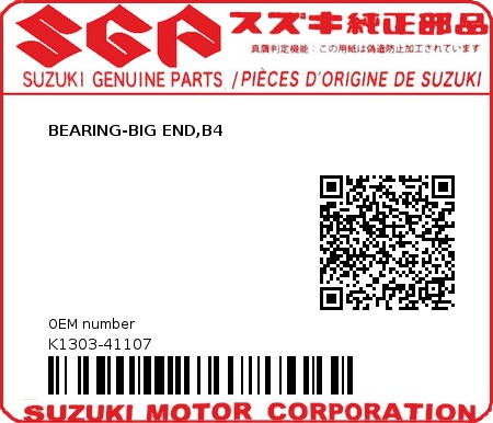 Product image: Suzuki - K1303-41107 - BEARING-BIG END,B4         