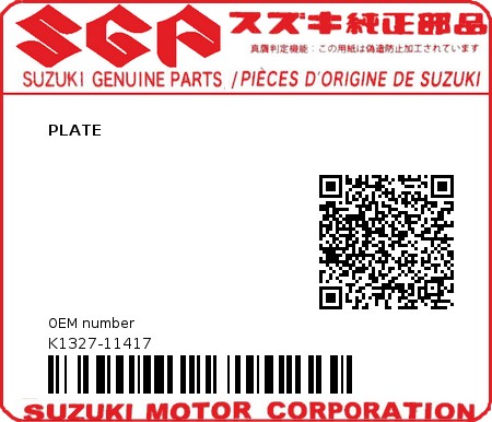 Product image: Suzuki - K1327-11417 - PLATE         