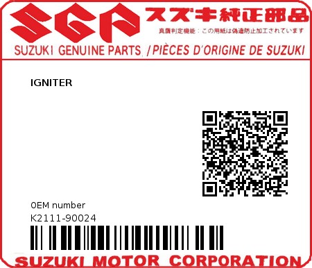 Product image: Suzuki - K2111-90024 - IGNITER         