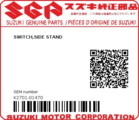 Product image: Suzuki - K2701-01470 - SWITCH,SIDE STAND          0