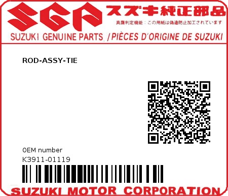 Product image: Suzuki - K3911-01119 - ROD-ASSY-TIE          0