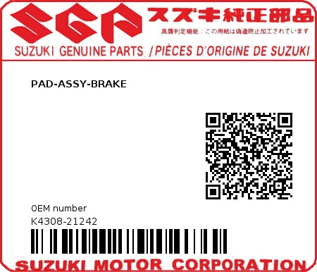 Product image: Suzuki - K4308-21242 - PAD-ASSY-BRAKE          0