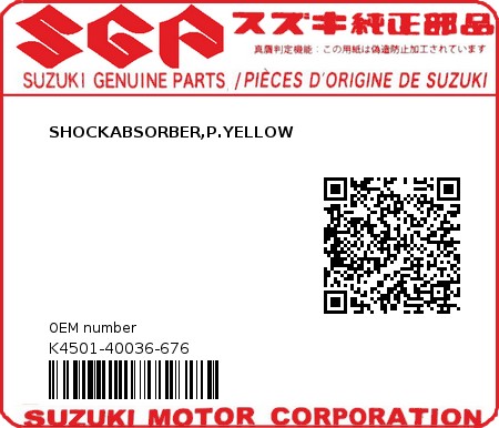 Product image: Suzuki - K4501-40036-676 - SHOCKABSORBER,P.YELLOW  0