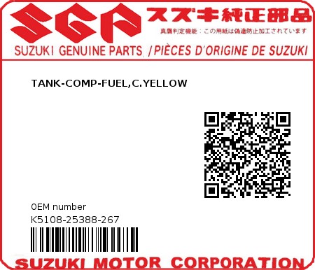 Product image: Suzuki - K5108-25388-267 - TANK-COMP-FUEL,C.YELLOW  0