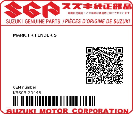 Product image: Suzuki - K5605-20448 - MARK,FR FENDER,S          0