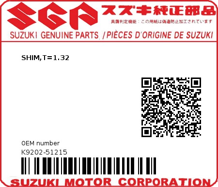 Product image: Suzuki - K9202-51215 - SHIM,T=1.32          0