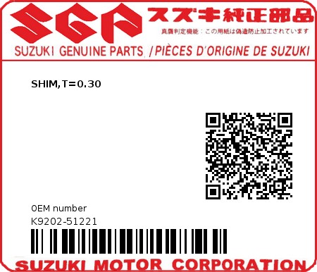 Product image: Suzuki - K9202-51221 - SHIM,T=0.30          0
