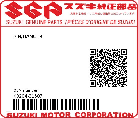 Product image: Suzuki - K9204-31507 - PIN,HANGER          0