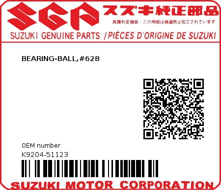 Product image: Suzuki - K9204-51123 - BEARING-BALL,#628         