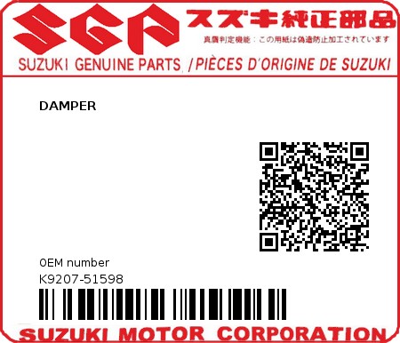 Product image: Suzuki - K9207-51598 - DAMPER          0