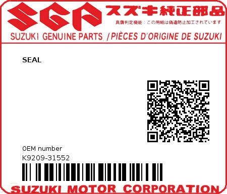 Product image: Suzuki - K9209-31552 - SEAL          0