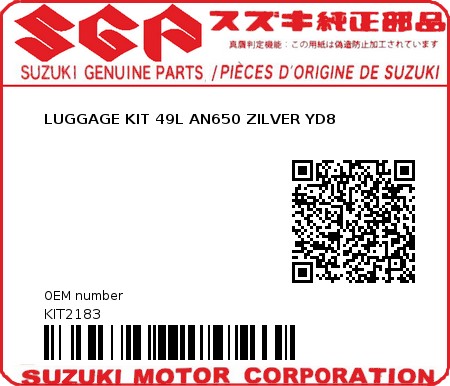 Product image: Suzuki - KIT2183 - LUGGAGE KIT 49L AN650 ZILVER YD8  0