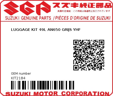 Product image: Suzuki - KIT2184 - LUGGAGE KIT 49L AN650 GRIJS YHF  0