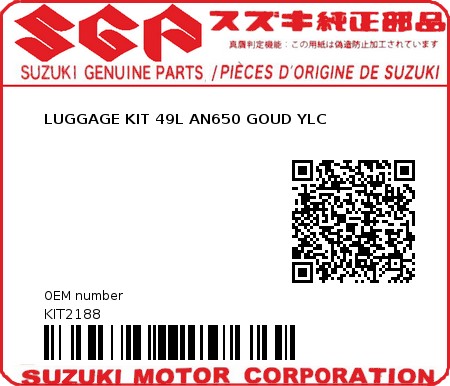 Product image: Suzuki - KIT2188 - LUGGAGE KIT 49L AN650 GOUD YLC  0