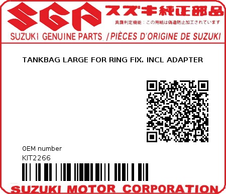 Product image: Suzuki - KIT2266 - TANKBAG LARGE FOR RING FIX. INCL ADAPTER 