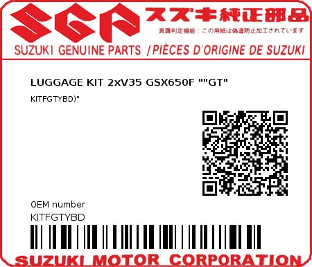 Product image: Suzuki - KITFGTYBD - LUGGAGE KIT 2xV35 GSX650F ""GT"  0