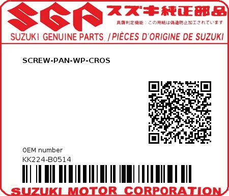 Product image: Suzuki - KK224-B0514 - SCREW-PAN-WP-CROS         