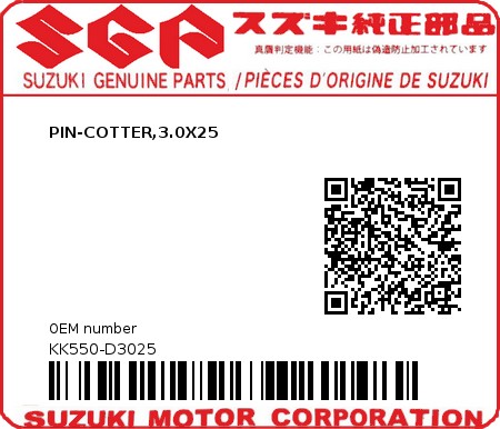 Product image: Suzuki - KK550-D3025 - PIN-COTTER,3.0X25         