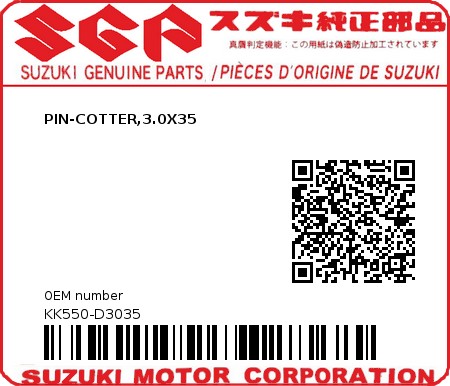 Product image: Suzuki - KK550-D3035 - PIN-COTTER,3.0X35          0