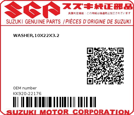 Product image: Suzuki - KK920-22176 - WASHER,10X22X3.2          0