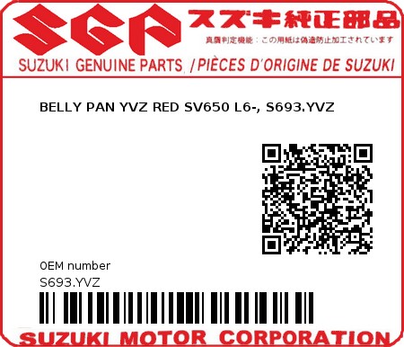 Product image: Suzuki - S693.YVZ - BELLY PAN YVZ RED SV650 L6-, S693.YVZ  0