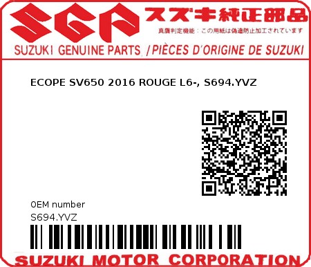 Product image: Suzuki - S694.YVZ - ECOPE SV650 2016 ROUGE L6-, S694.YVZ 