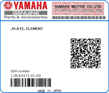 Product image: Yamaha - 12B-E4472-01-00 - .PLATE, ELEMENT  0