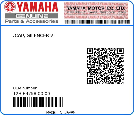 Product image: Yamaha - 12B-E4798-00-00 - .CAP, SILENCER 2 