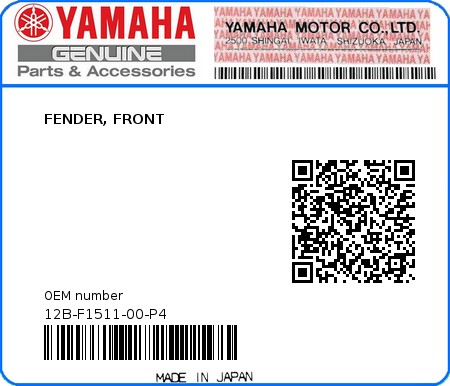 Product image: Yamaha - 12B-F1511-00-P4 - FENDER, FRONT  0