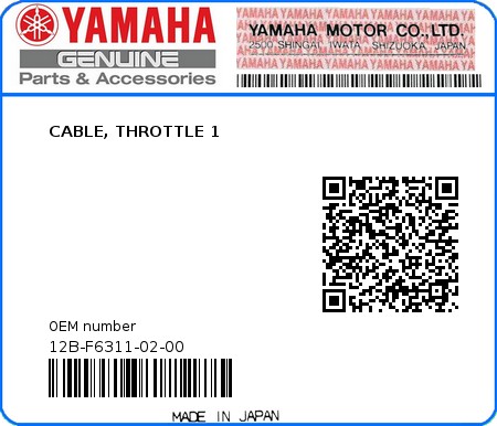 Product image: Yamaha - 12B-F6311-02-00 - CABLE, THROTTLE 1 