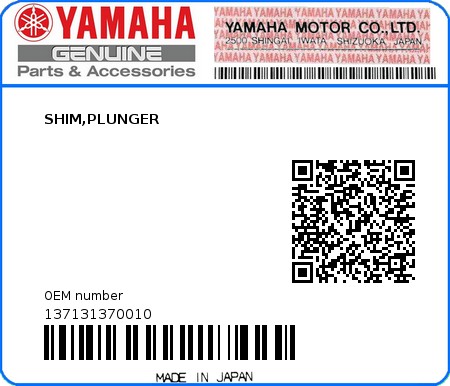 Product image: Yamaha - 137131370010 - SHIM,PLUNGER 