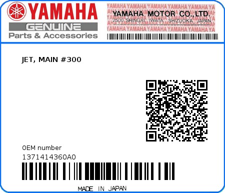 Product image: Yamaha - 1371414360A0 - JET, MAIN #300 