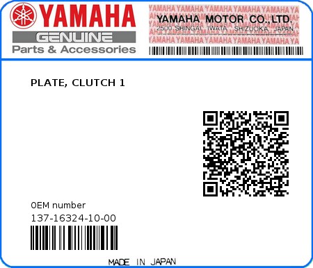 Product image: Yamaha - 137-16324-10-00 - PLATE, CLUTCH 1  0