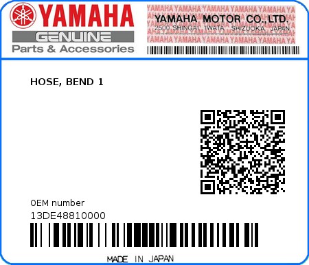 Product image: Yamaha - 13DE48810000 - HOSE, BEND 1  0