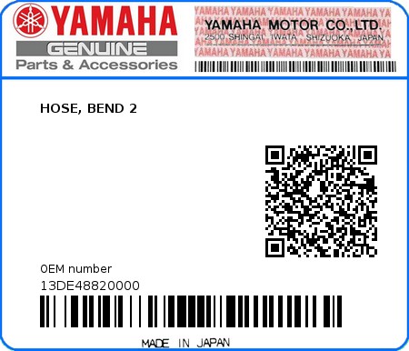 Product image: Yamaha - 13DE48820000 - HOSE, BEND 2  0