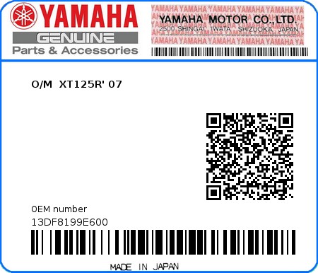 Product image: Yamaha - 13DF8199E600 - O/M  XT125R' 07  0