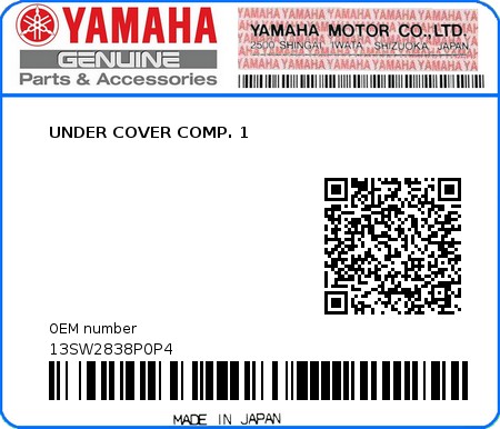 Product image: Yamaha - 13SW2838P0P4 - UNDER COVER COMP. 1 