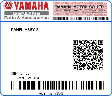 Product image: Yamaha - 13SW283VG0PA - PANEL ASSY 2 