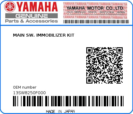 Product image: Yamaha - 13SW8250F000 - MAIN SW. IMMOBILIZER KIT  0