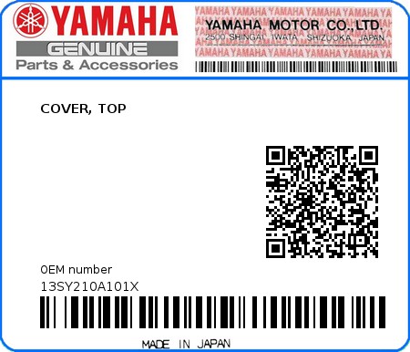 Product image: Yamaha - 13SY210A101X - COVER, TOP 