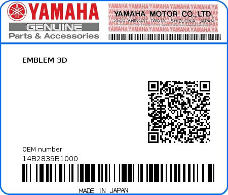 Product image: Yamaha - 14B2839B1000 - EMBLEM 3D  0