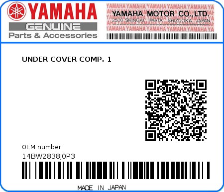 Product image: Yamaha - 14BW2838J0P3 - UNDER COVER COMP. 1  0