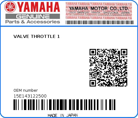 Product image: Yamaha - 15E143122500 - VALVE THROTTLE 1  