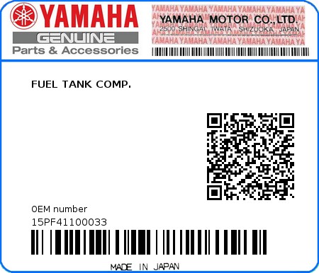 Product image: Yamaha - 15PF41100033 - FUEL TANK COMP. 