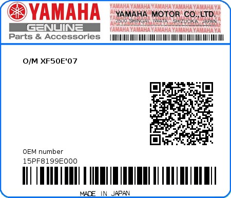 Product image: Yamaha - 15PF8199E000 - O/M XF50E'07 