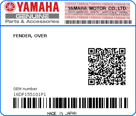 Product image: Yamaha - 16DF155101P1 - FENDER, OVER 