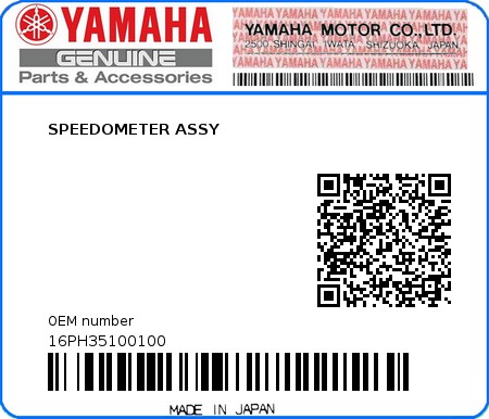 Product image: Yamaha - 16PH35100100 - SPEEDOMETER ASSY  0