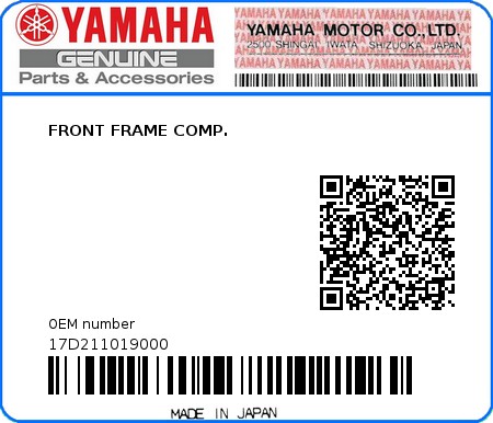 Product image: Yamaha - 17D211019000 - FRONT FRAME COMP. 